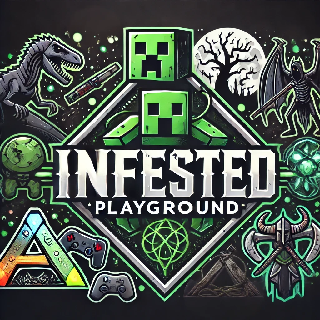 Original Infested Playground logo showing different game worlds and characters